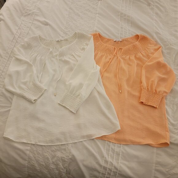 2 Calvin Klein Size Large 3/4 sleeve Boho Peasant Tops. Excellent Condition. - Picture 1 of 11